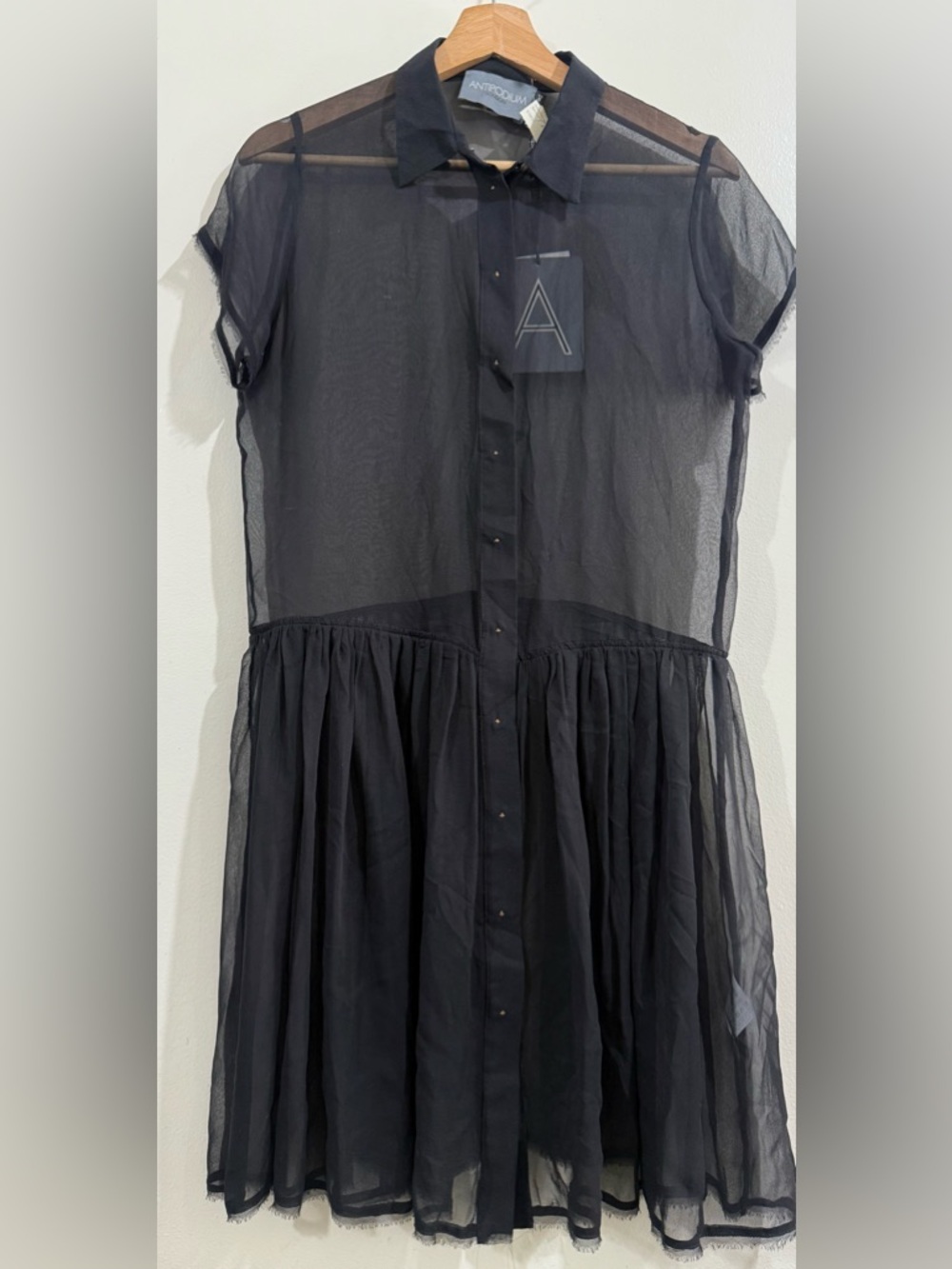 ANTIPODIUM Sheer Black Mini Shirt Dress
